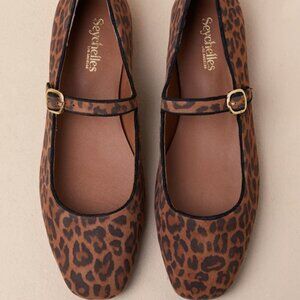 Seychelles Magnolia Tan Leopard Suede Leather Buckle Ballet Flats